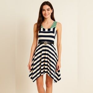 HWB Anthropologie 100% cotton color block asymmetrical hemline cross back strap.